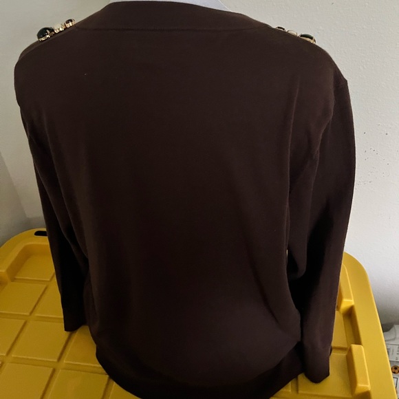 🍁ON SALE🍂KATE SPADE ‘RIO’ NWOT AUTHENTIC EMBELLISHED BROWN CARDIGAN SWEATER - Picture 6 of 10